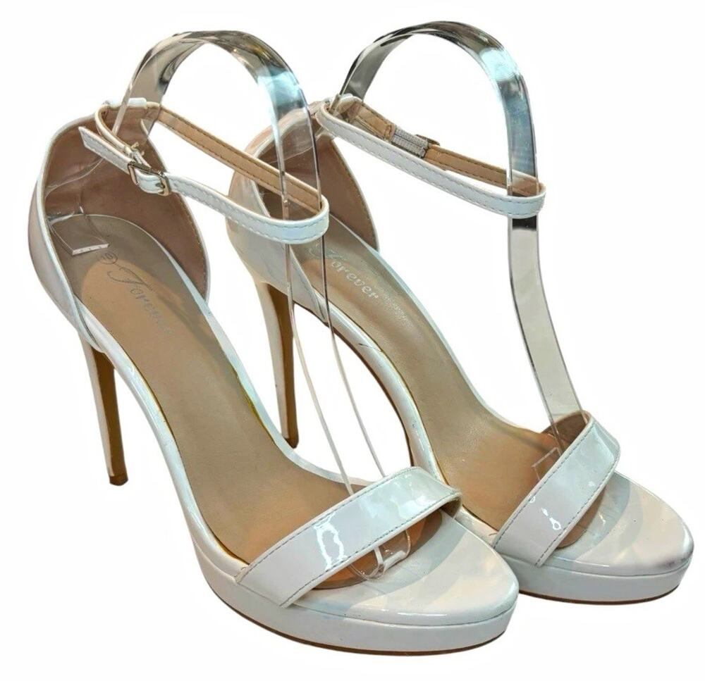 Forever White Patent Platform Stiletto Sandals Women’s Size 10 Ankle Strap